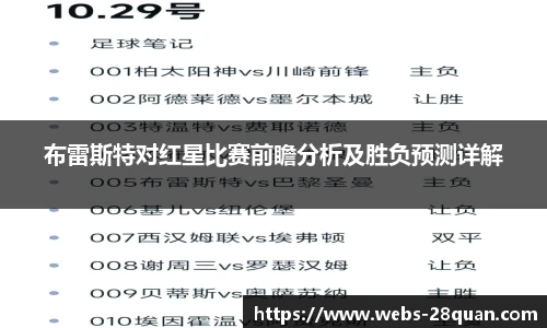 布雷斯特对红星比赛前瞻分析及胜负预测详解